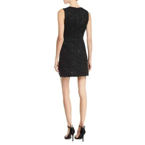 Alice + Olivia Lennon V-Neck Black Lace Mini Cocktail Dress Women's 4 Scalloped - Picture 2 of 16